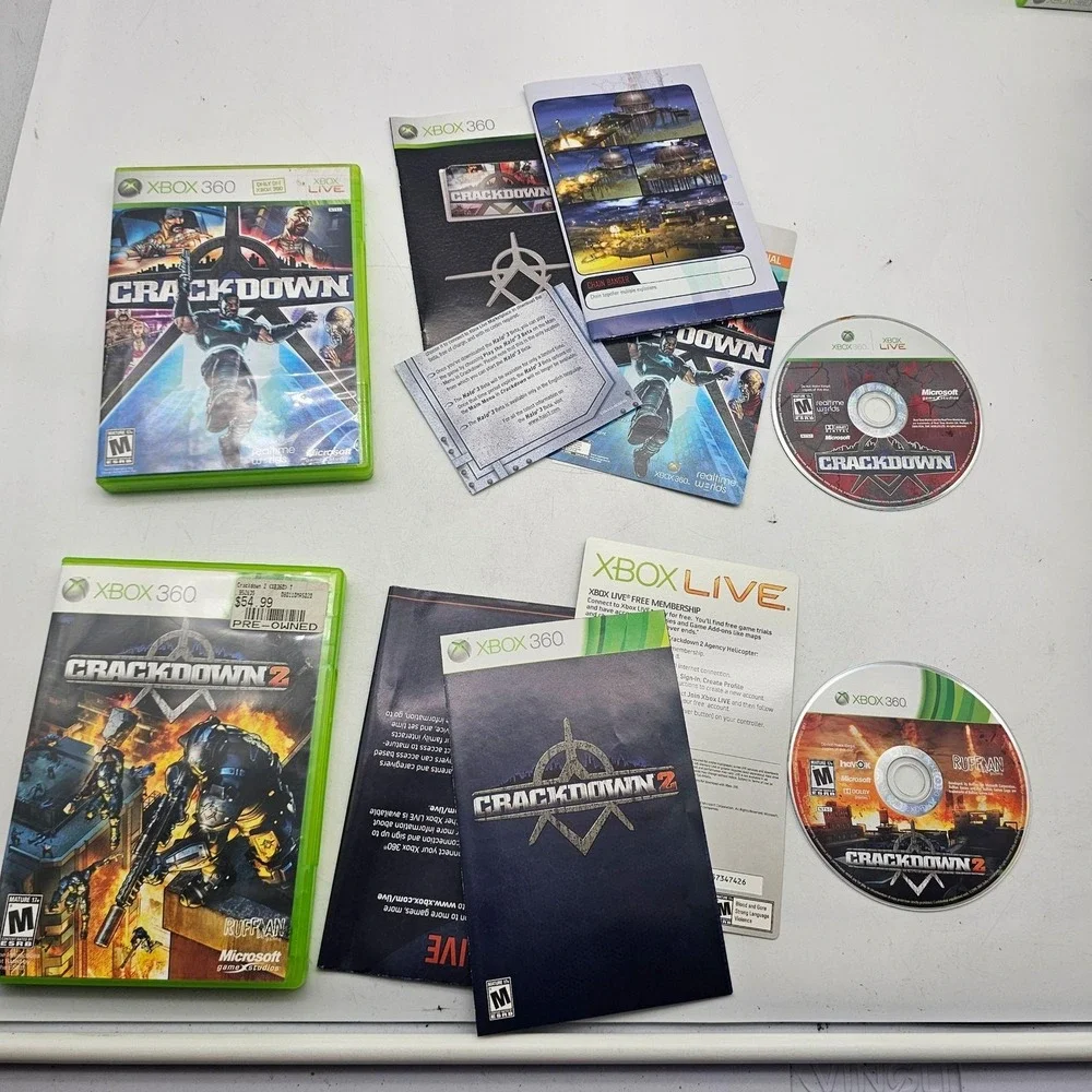 Crackdown & Crackdown 2 Xbox 360 Video Game Lot Complete CIB M Mature Manuals